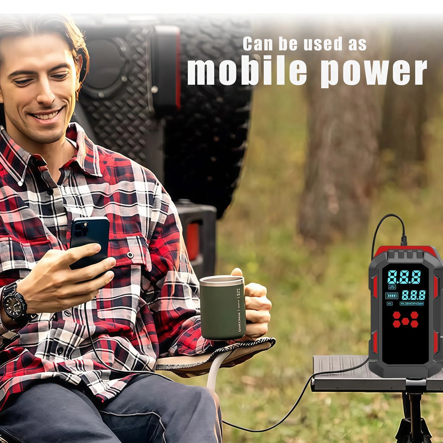 Compressore Aria Per Pneumatici E Avviamento Emergenza Auto 2 In 1 Da 12 V 150 PSI Con Porta USB Per Telefoni