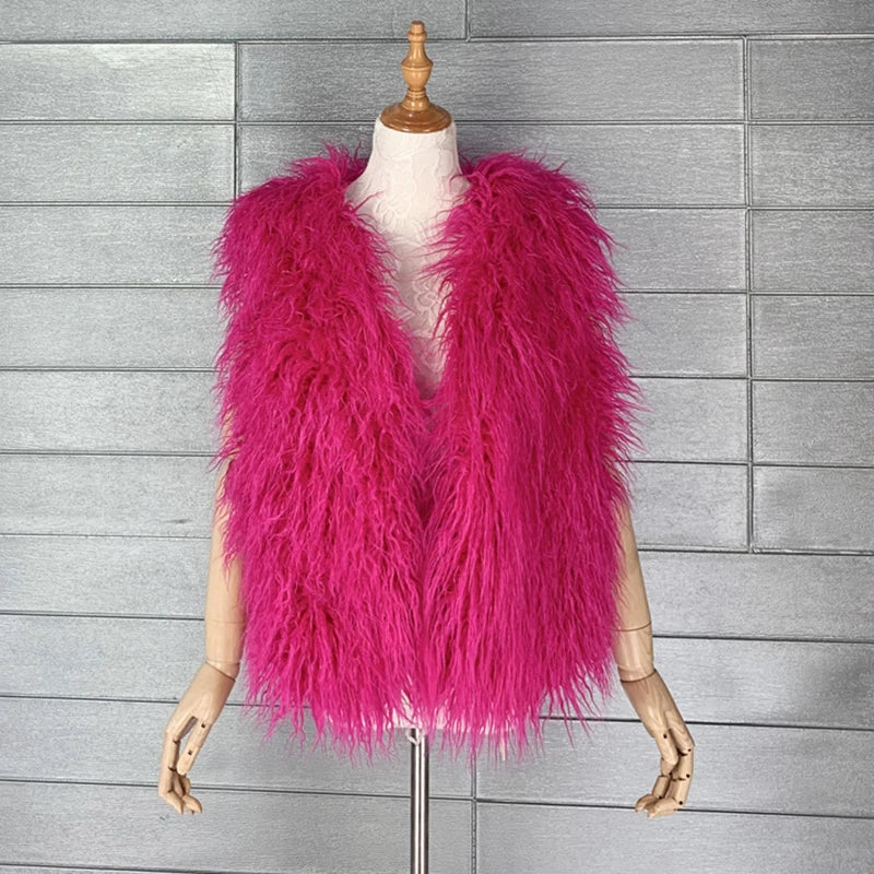 Gilet Di Pelliccia Sintetica Da Donna Lana Imitazione Caldo Senza Maniche Autunno Inverno 2025 Stile Elegante