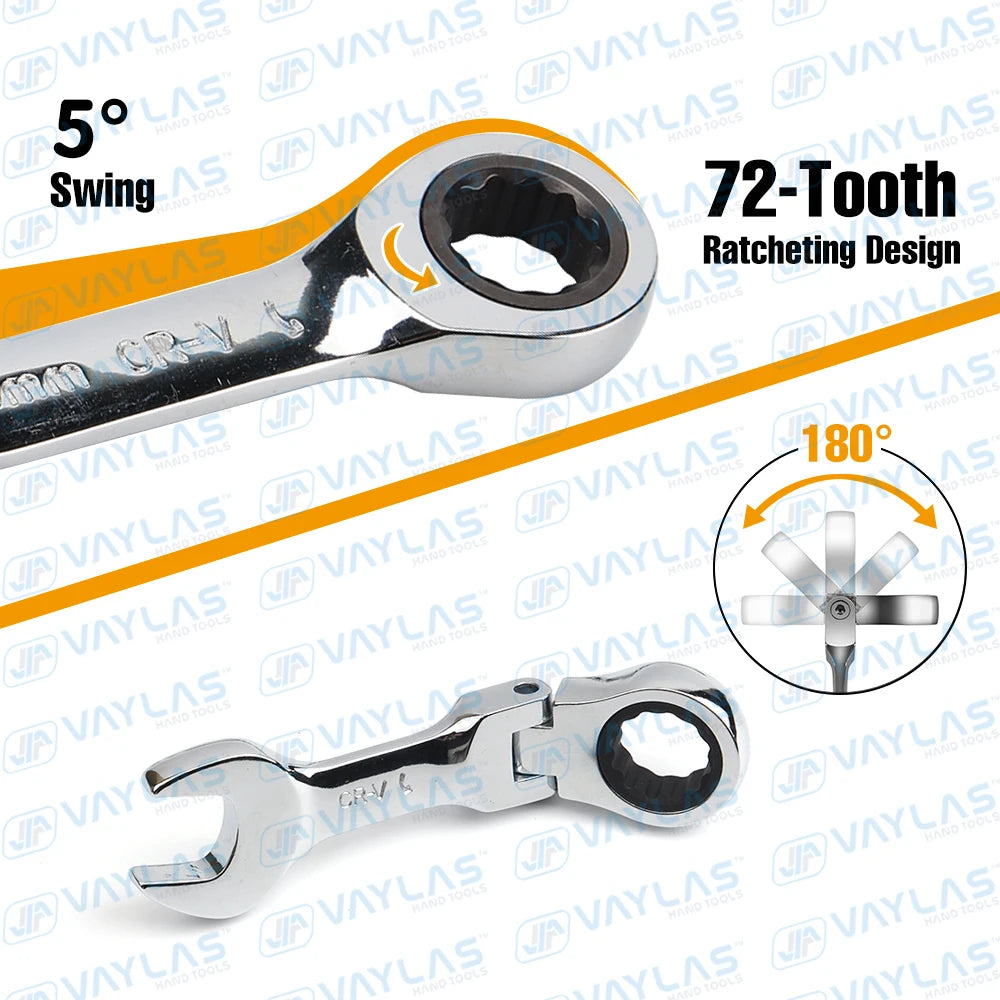1pc 6-19mm Mini Chiave a cricchetto Strumento Chiave ultra-corta Chiave a cricchetto fissa con testa flessibile Chiave combinata tozza 72T CR-V Acciaio