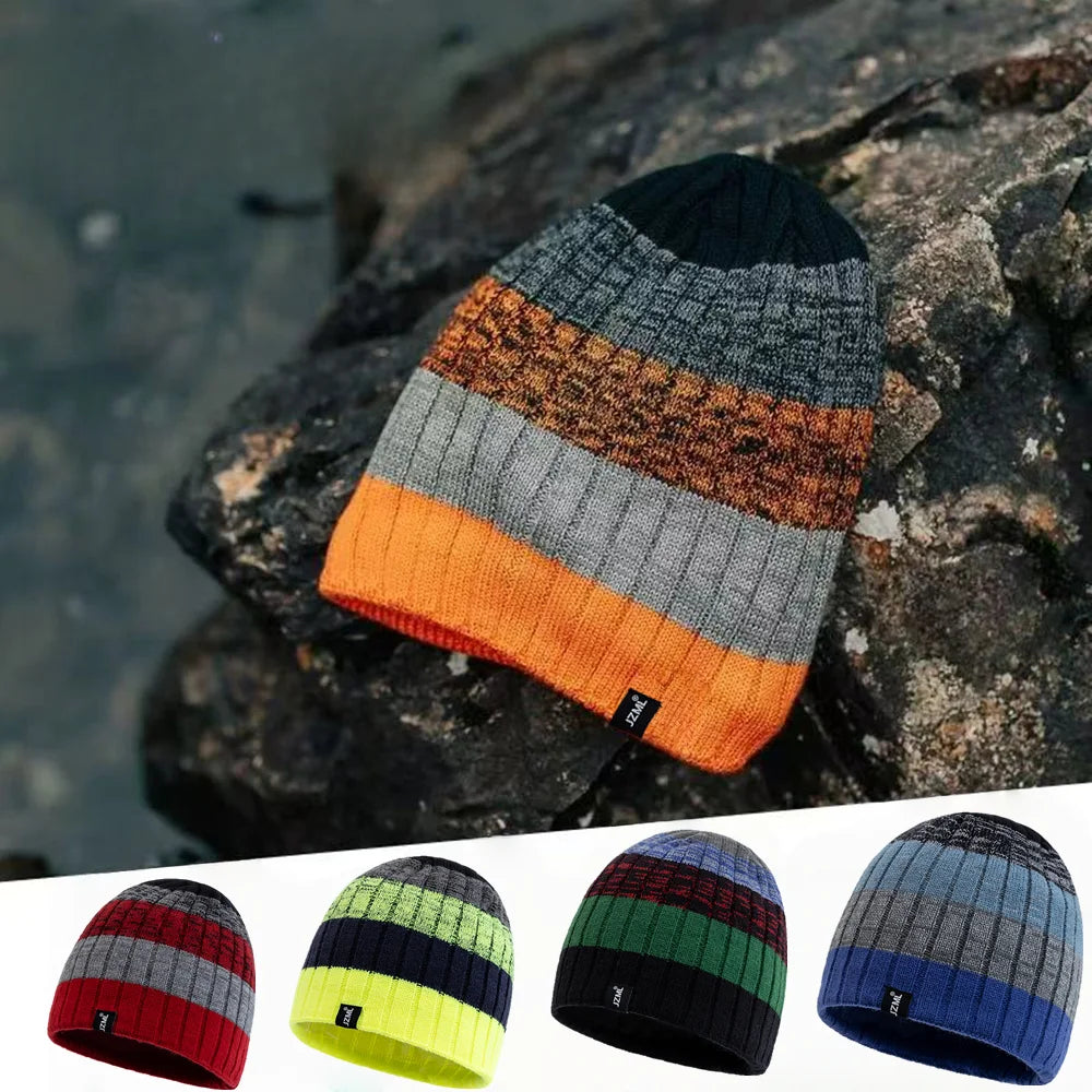Cappello Cuffia Unisex Con Etichetta JZML Berretto Casual A Strisce Colorate Lavorato A Maglia Invernale