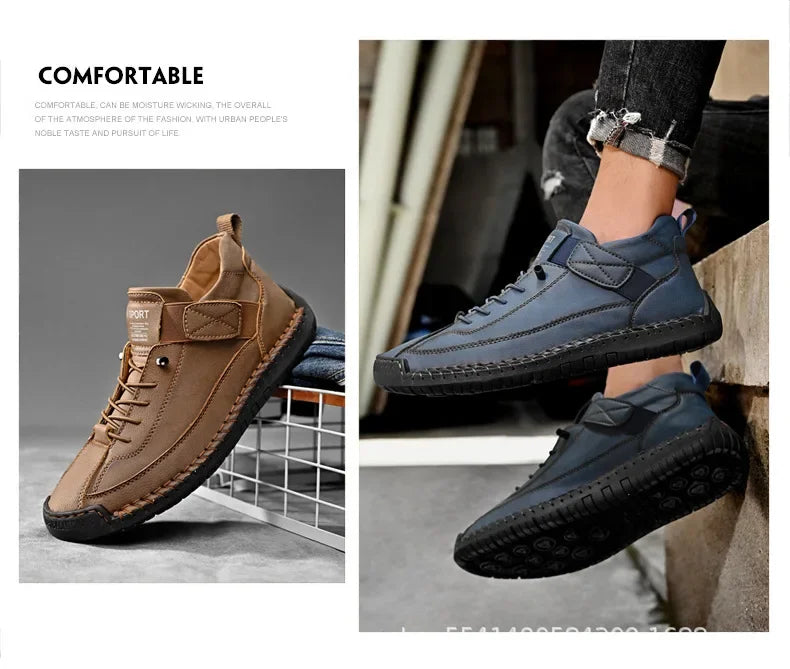 Scarpe Casual Da Uomo In Pelle Cucita A Mano Antiscivolo Con Fondo Grande E Fibbia Centrale