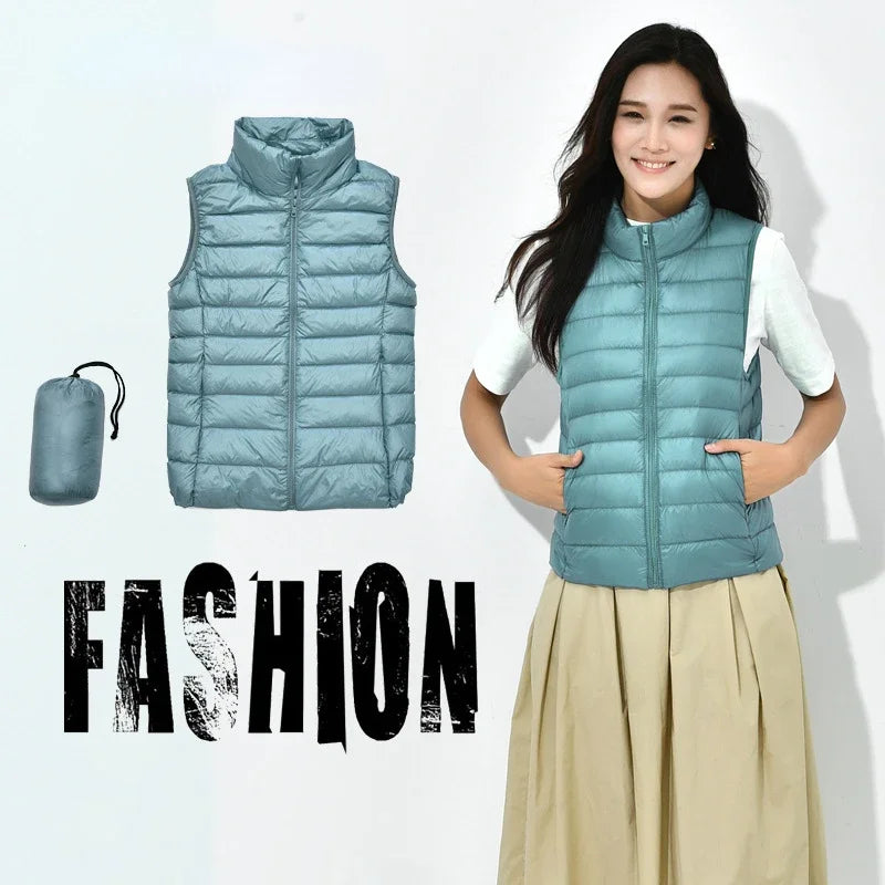 Gilet Piumino Donna Leggero Autunno Primavera Bianco Senza Maniche Piumino D Anatra Per Ufficio