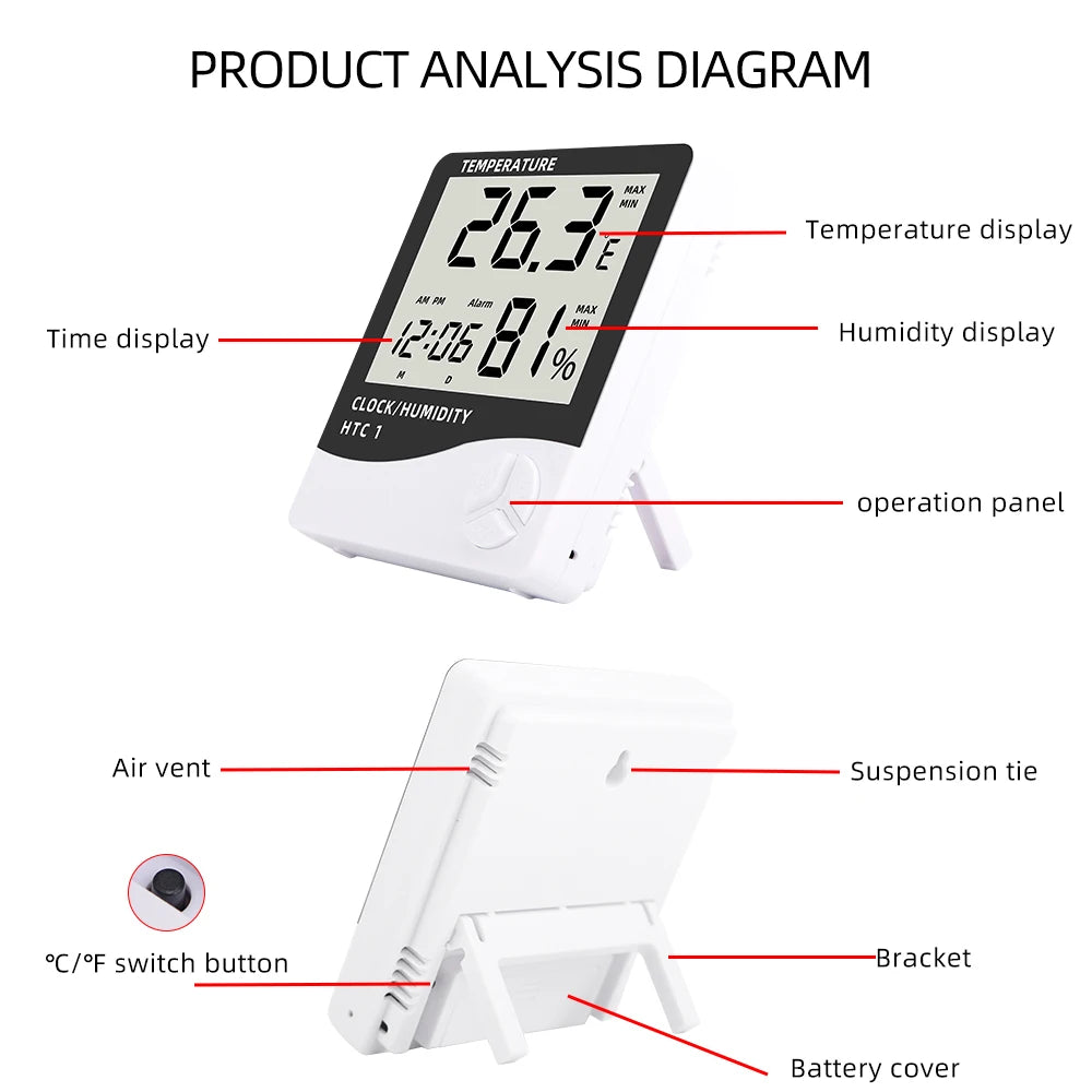 Stazione Meteorologica Digitale Interni Esterni Umidità Temperatura LCD Orologio HTC 2 HTC 1