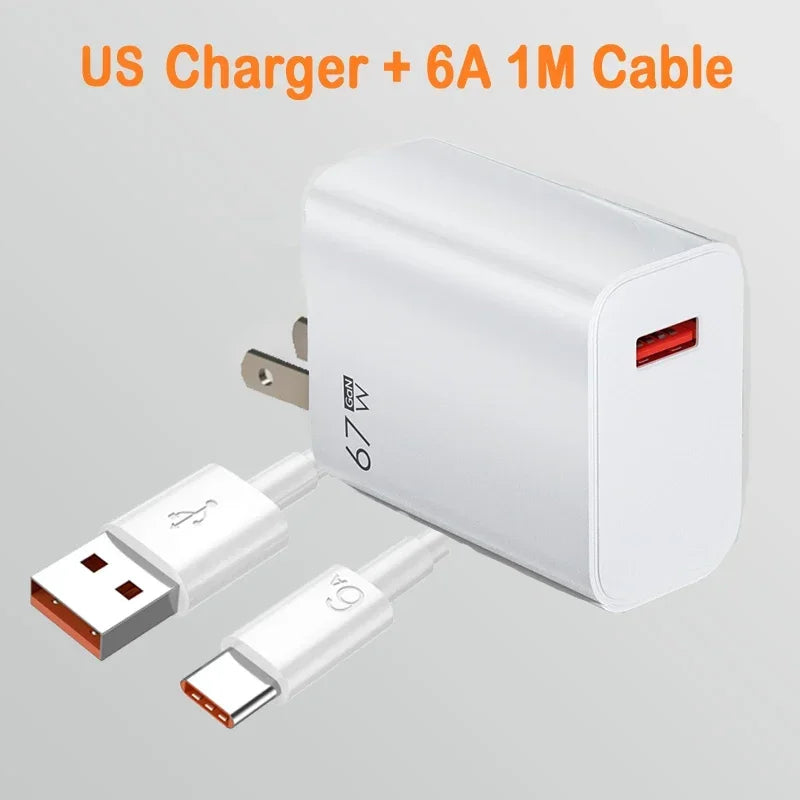 Caricabatterie USB 67W Per Xiaomi 14 13 12 11 Mi Poco Redmi Note 10 9 Pro 6A Adattatore Muro Cavo USB C Ricarica Turbo