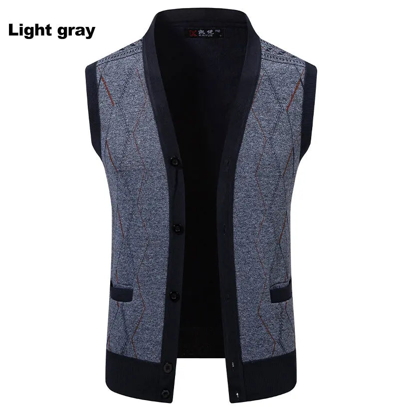 Gilet Da Uomo Con Scollo A V Senza Maniche In Maglia Lavorata Con Bottoni E Fodera In Pile Per Autunno Inverno