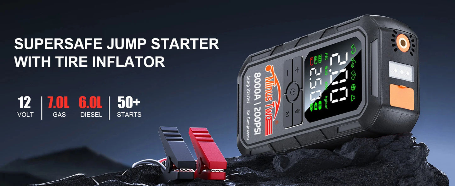 Avviatore D'Emergenza Auto 4 In 1 Con Compressore D'Aria Pompa Pneumatici 150 PSI Power Bank Portatile