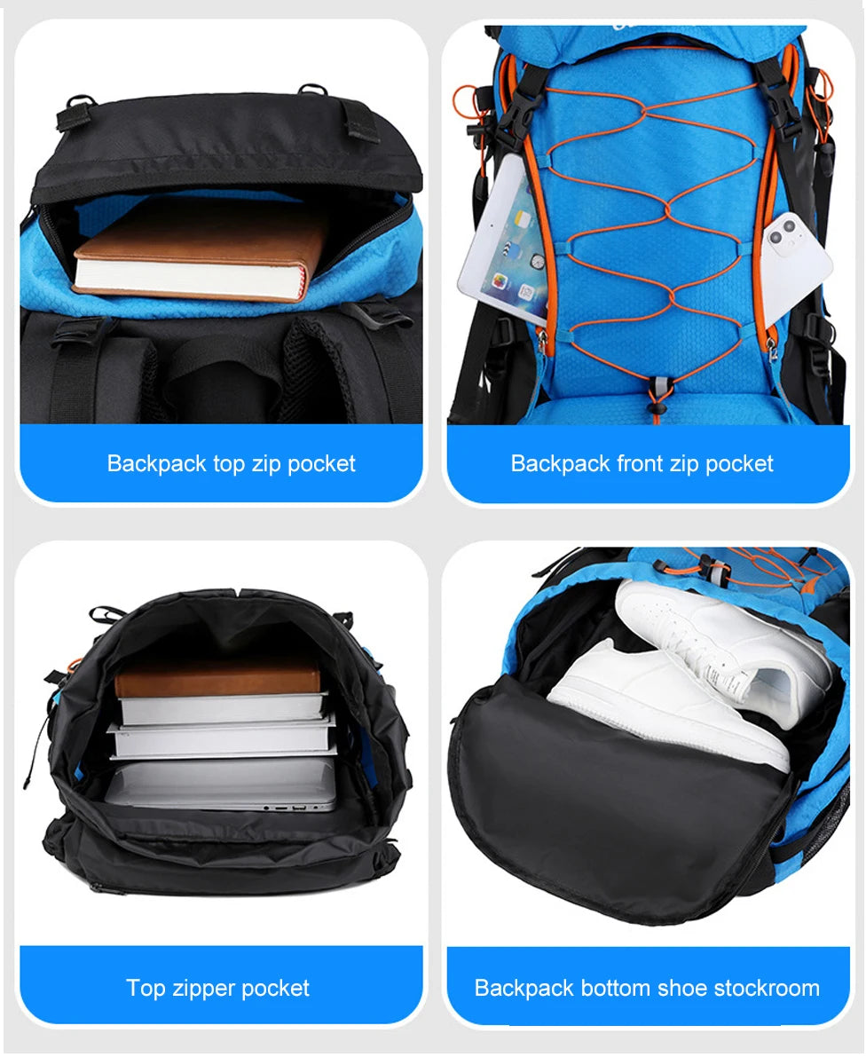 Zaino Trekking Impermeabile WESTTUNE 65 Litri Campeggio Outdoor Capacità Massima
