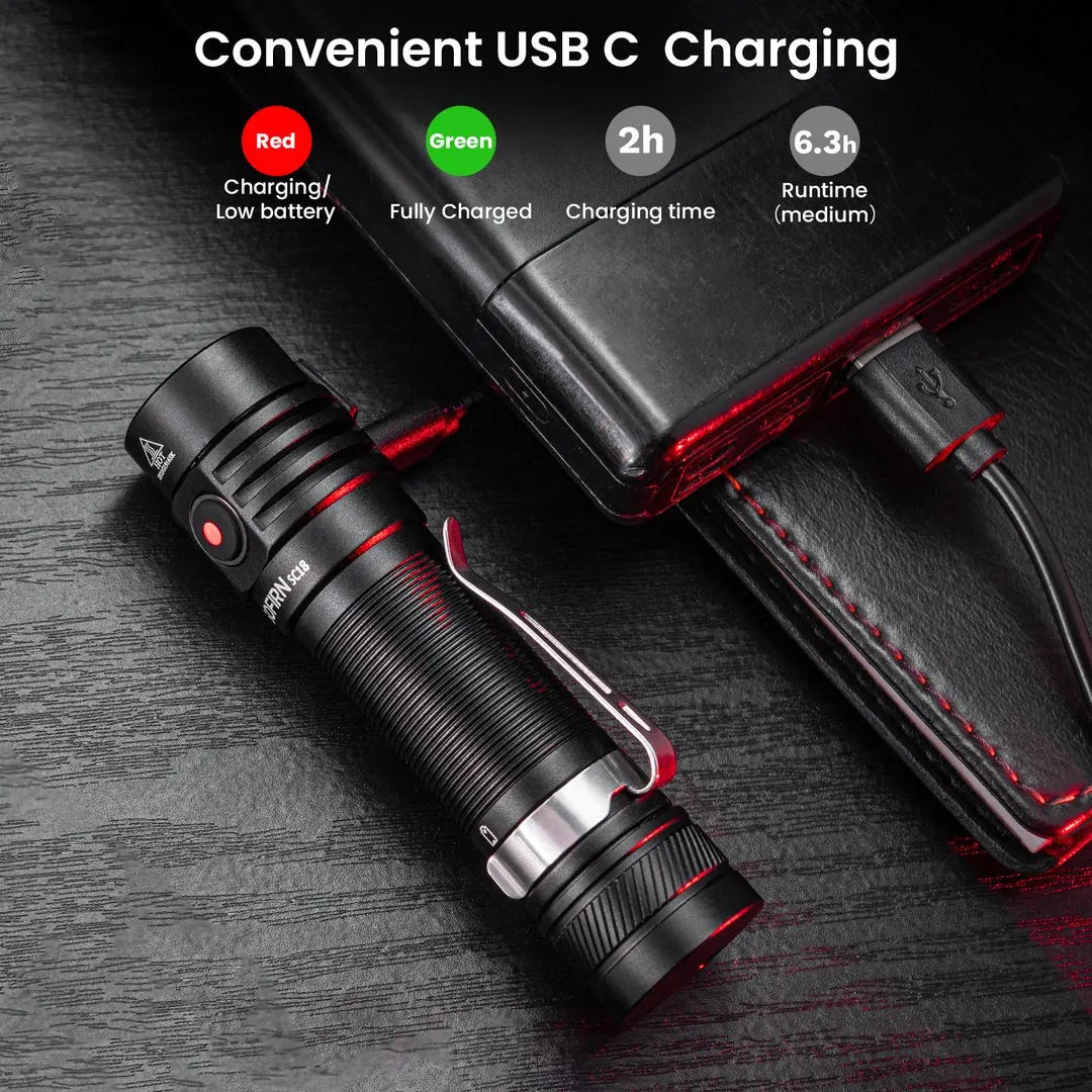Sofirn SC18 1800lm Torcia EDC USB C Ricaricabile SST40 LED 18650 Ottica TIR Lente Lanterna Indicatore di Alimentazione