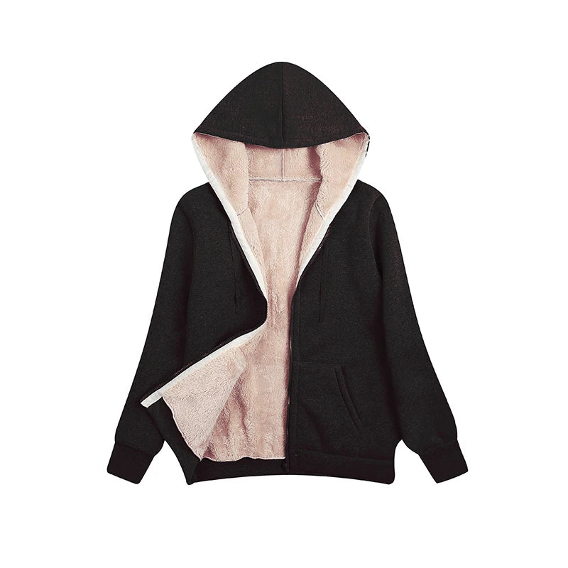 Cappotto Invernale Donna In Peluche Con Cappuccio E Zip Felpa In Pile Calda E Morbida Con Pelliccia Artificiale