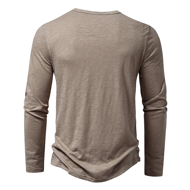T Shirt Henley In Cotone Da Uomo Maniche Lunghe Con Colletto A Bottoni Casual Streetwear Traspirante