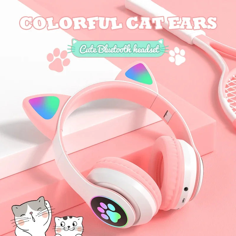 Lampada Cuffie Orecchie Di Gatto Bluetooth 5 0 Stereo Microfono Slot TF Auricolare Wireless Ragazze Bambini Regalo