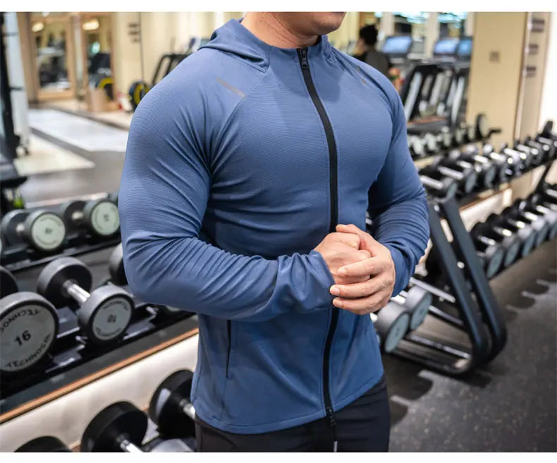 Giacca Sportiva da Uomo con Cappuccio Traspirante Manica Lunga Slim Fit Top da Corsa ad Asciugatura Rapida