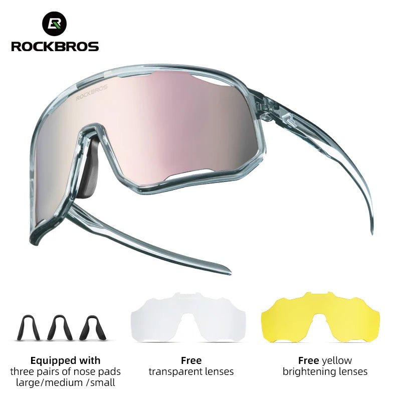 Rockbros Occhiali Da Ciclismo Unisex Polarizzati Fotocromatici Da Sole Con Montatura Grande UV400 E Due Lenti