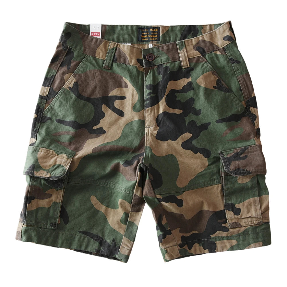 Estate New American Retro Camouflage Cargo Shorts Da Uomo In Cotone Lavato Con Multi Tasche