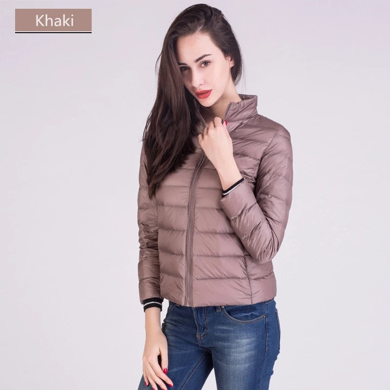 Cappotto Imbottito Femminile Ultraleggero Ripiegabile Collo Alla Coreana Slim Fit Da Ufficio 2023 Nuovi Arrivi