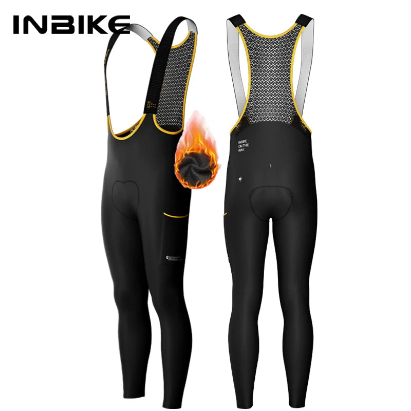 INBIKE Pantaloni Con Bretelle Per Bici Da Strada In Pile Per Uomo Termici Invernali Antivento MTB Ciclismo