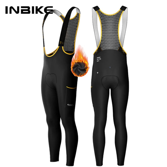 INBIKE Pantaloni Con Bretelle Per Bici Da Strada In Pile Per Uomo Termici Invernali Antivento MTB Ciclismo