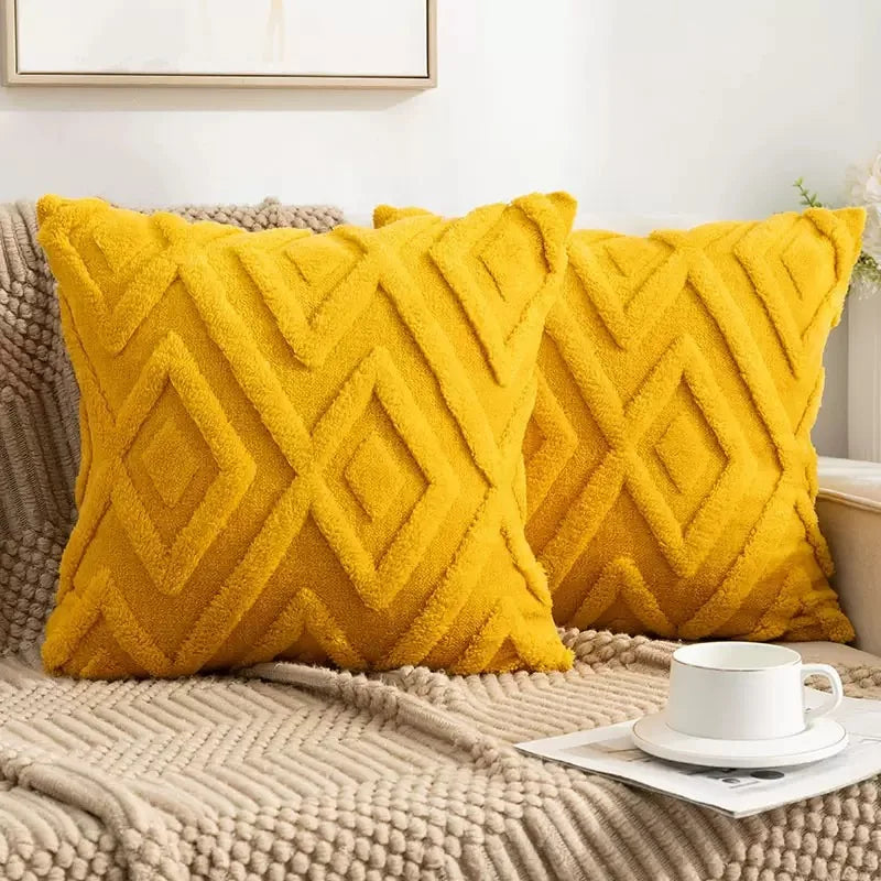 Due Fodere Per Cuscini In Peluche Artificiale Con Motivo Geometrico Per Biancheria Da Letto E Decorazioni Per La Casa