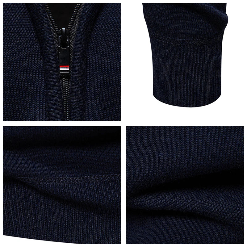 Maglione Uomo Pile Spesso Autunno Inverno Slim Fit Con Mezza Cerniera Collo A O Solido Versatile Nuovo