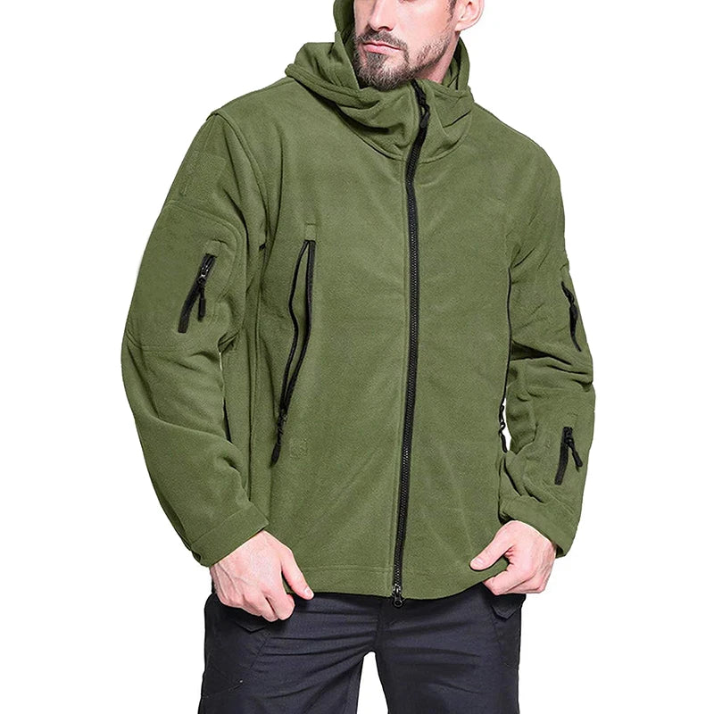 Giacca Invernale In Pile Tattico Da Uomo Calda Con Cappuccio Esterno Polare Escursionismo Sportiva Casual Con Zip