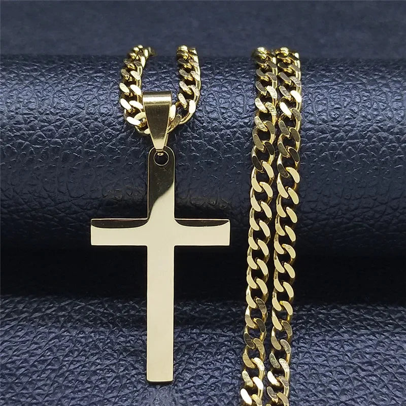 Collana A Catena Con Croce Gesù In Acciaio Inossidabile Oro Unisex Hip Hop Cristiano Gioielli