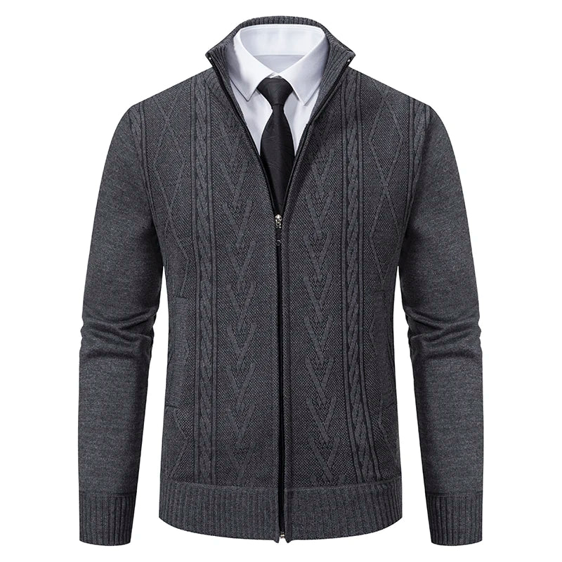 Giacca Ispessita Uomo Autunno Inverno Calda Linea Tendenza Colletto Mandarino Cardigan Lavorato A Maglia Cappotto