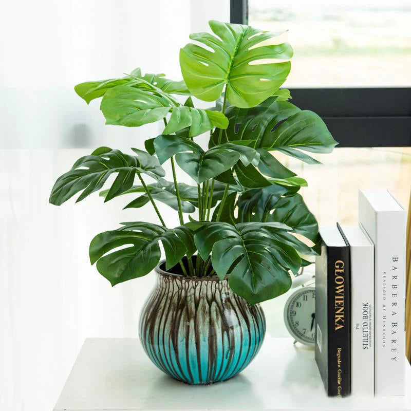 Foglie Artificiali di Monstera 43 Cm Albero Verde Piante Finte Tropicali Decorazione per Giardino di Casa