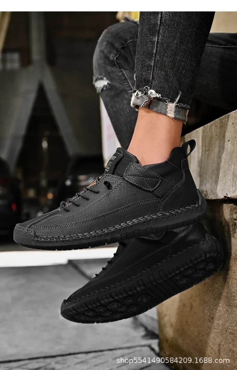 Scarpe Casual Da Uomo In Pelle Cucita A Mano Antiscivolo Con Fondo Grande E Fibbia Centrale