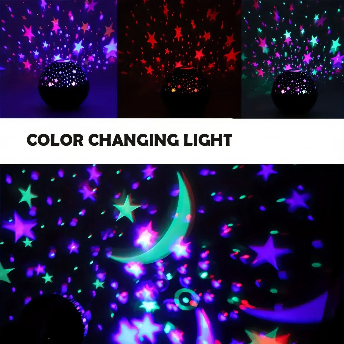 Luce notturna per bambini Proiettore stellare Rotazione di 360 gradi Cambia colore con cavo USB Lampada per l'arredamento dell'atmosfera del soffitto della camera da letto