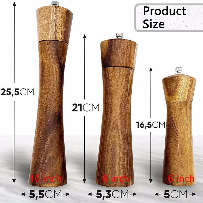 Macinapepe in Legno Regolabile con Forte Macinino in Ceramica per Sale e Pepe Spezie Utensile da Cucina 6 8 10 Pollici