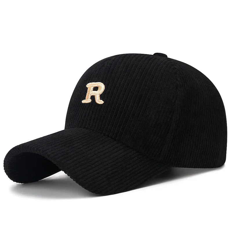 Berretto Baseball Velluto A Coste Con Ricamo 3D R Unisex Regolabile Per Inverno Caldo Stile