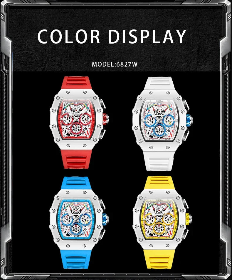 Orologio Da Uomo Di Lusso Onola Moda Casual Cinturino In Silicone Multifunzione Quarzo Impermeabile Bianco