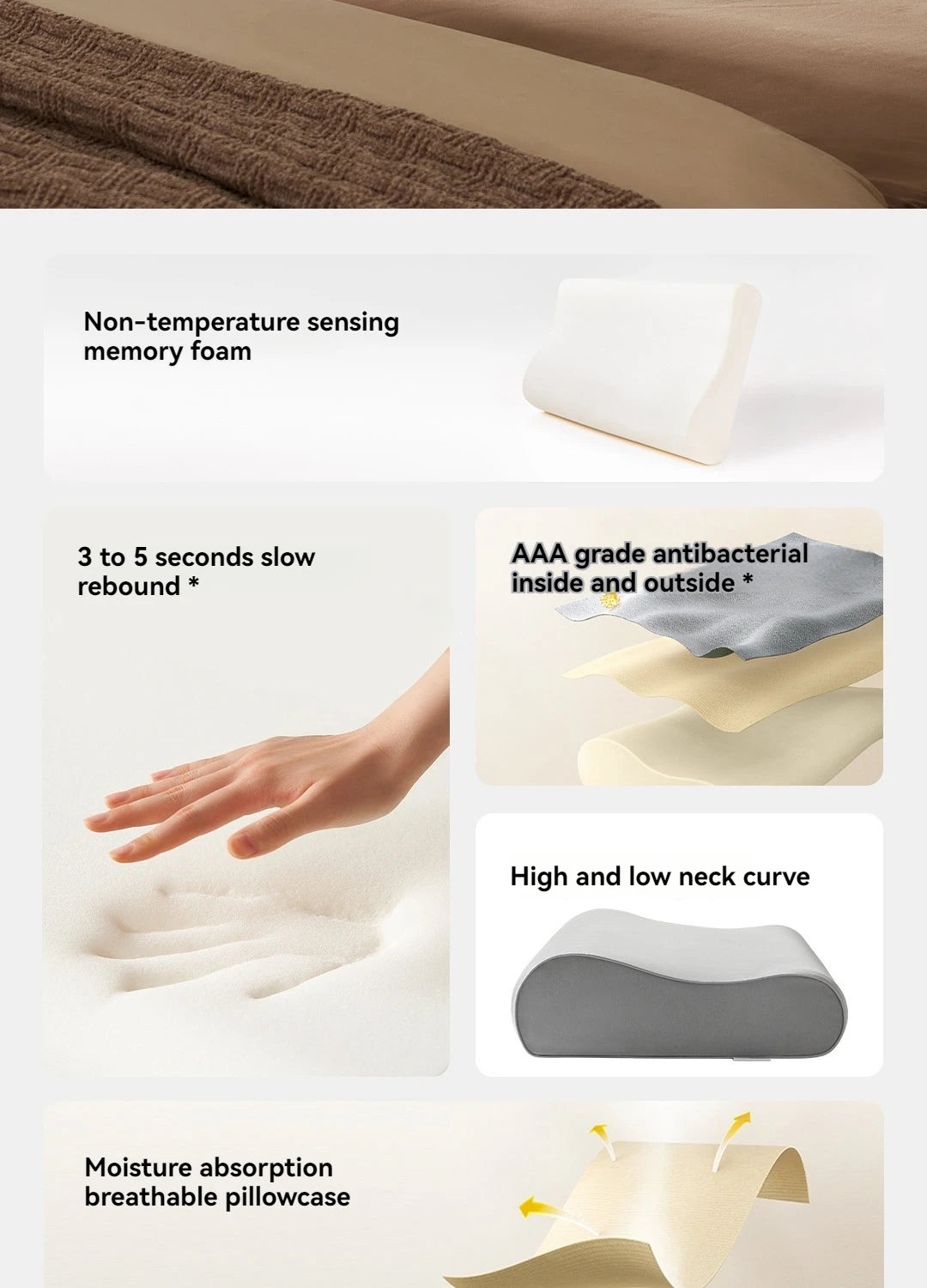 Cuscino Per Il Collo In Memory Foam Pro Traspirante Antibatterico Sostegno Cervicale Senza Cuciture Altezza 9 11 Cm