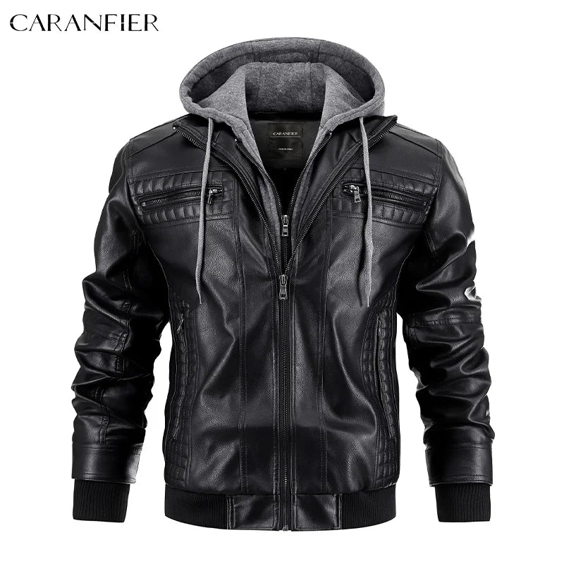 Giacca Di Pelle Per Uomo Moto Biker Con Cappuccio Lusso Vintage Abbigliamento Uomo Grintoso