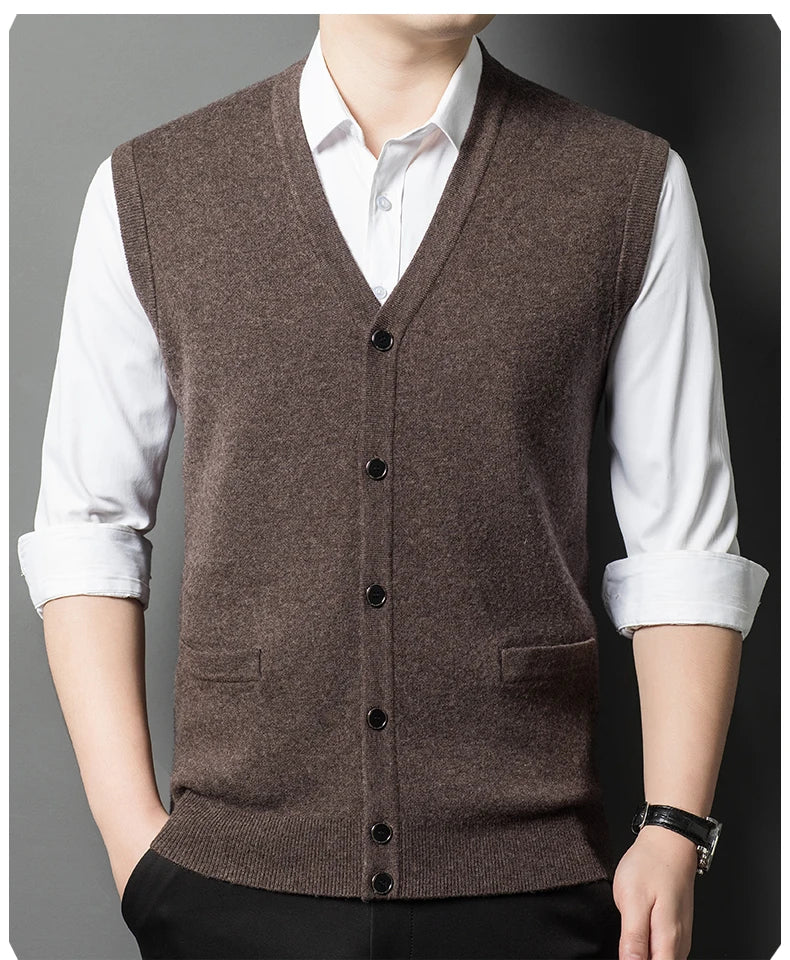 Gilet Spesso In Lana Di Pecora Uomo Casual Scollo A V Caldo Autunno Inverno Cardigan Monopetto In Lana Di Cashmere