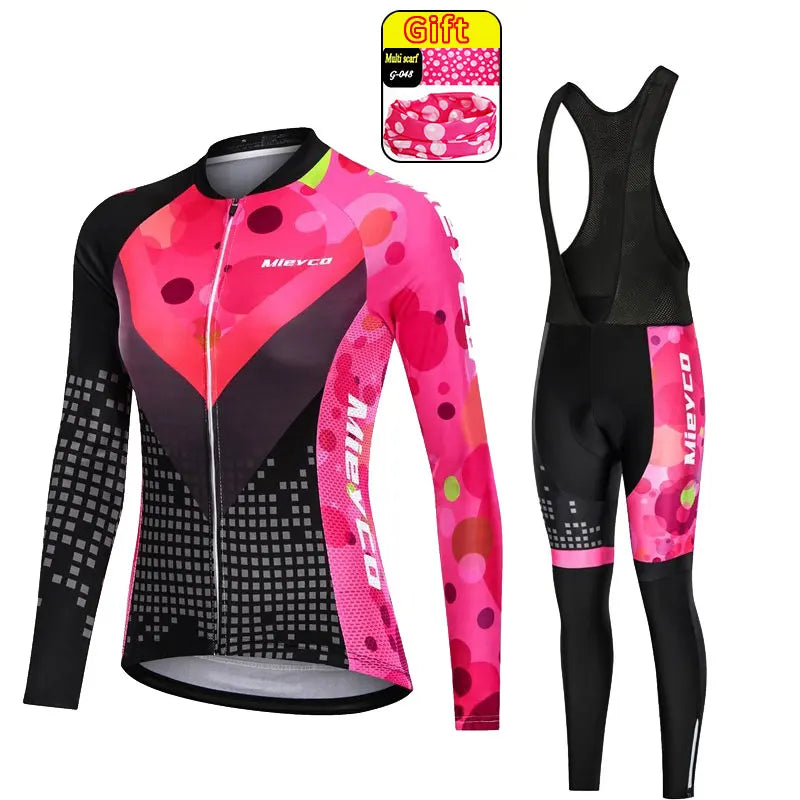 Mieyco Completo Ciclismo Donna Set Maglie a Maniche Lunghe in Poliestere Protezione UV Jersey