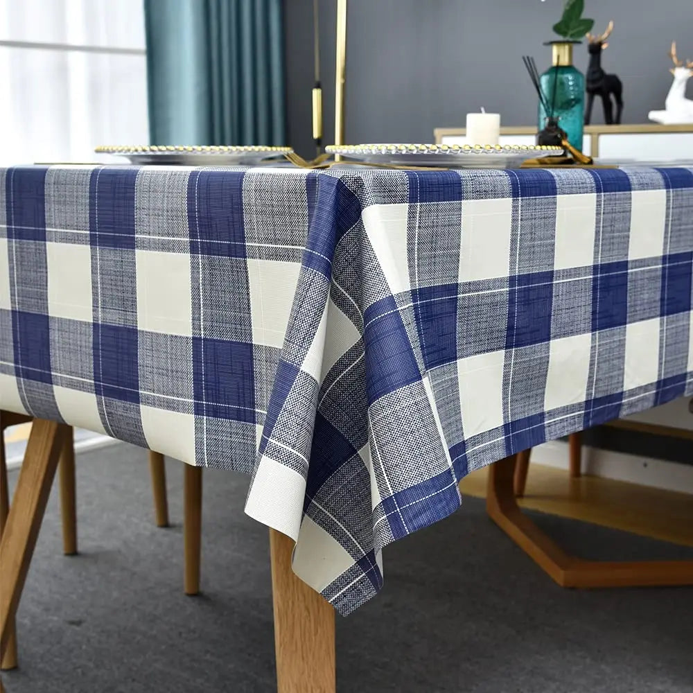 Tovaglia Rettangolare Stile Semplice Scozzese Blu Bianco Grigio Impermeabile Lavabile In Lavatrice Per Interni Ed Esterni