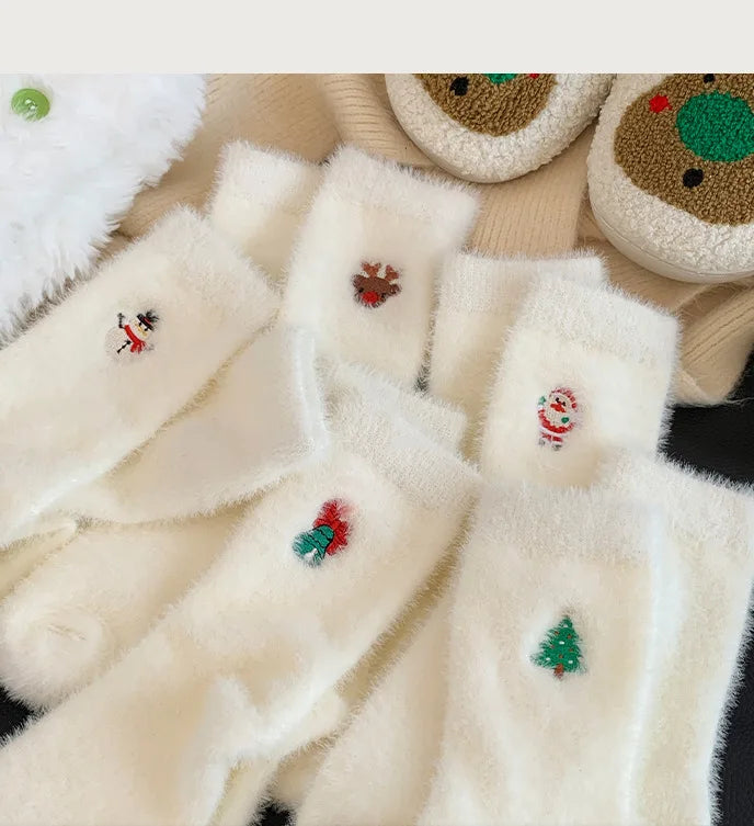 Calzini Invernali Caldi Ispessiti Con Pelliccia Di Visone Bianca Per Natale Decorazioni Albero Con Pupazzo Di Neve