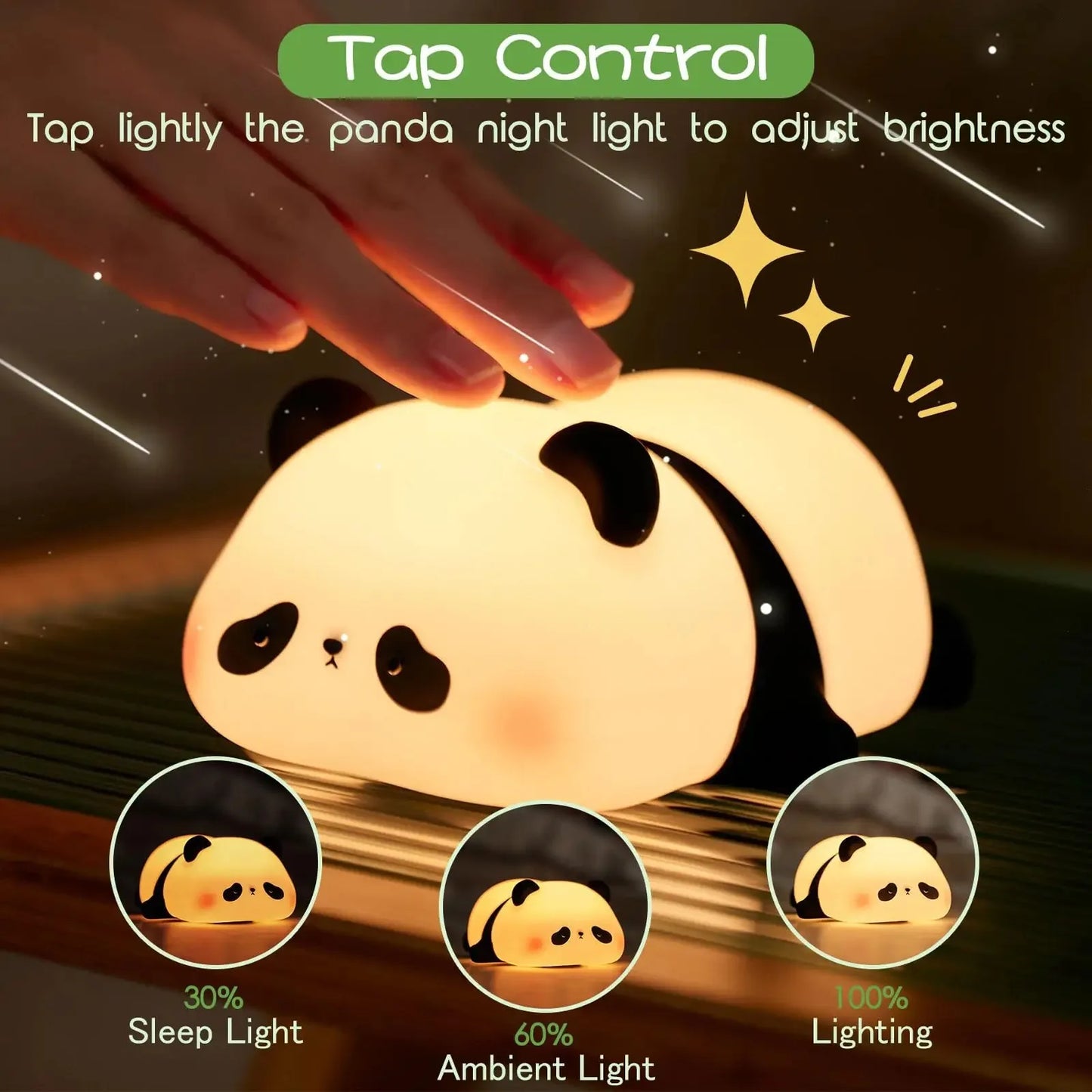 Lampada Notturna Panda Ricaricabile con Sensore Touch Silicone Dimmerabile Led per Comodino per Bambini Regalo