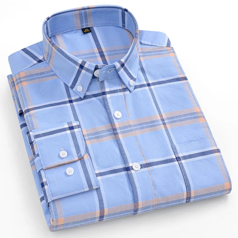 Camicie Scozzesi a Righe Da Uomo In Cotone Oxford Maniche Lunghe Con Bottoni Taglie 6XL 7XL Business Casual