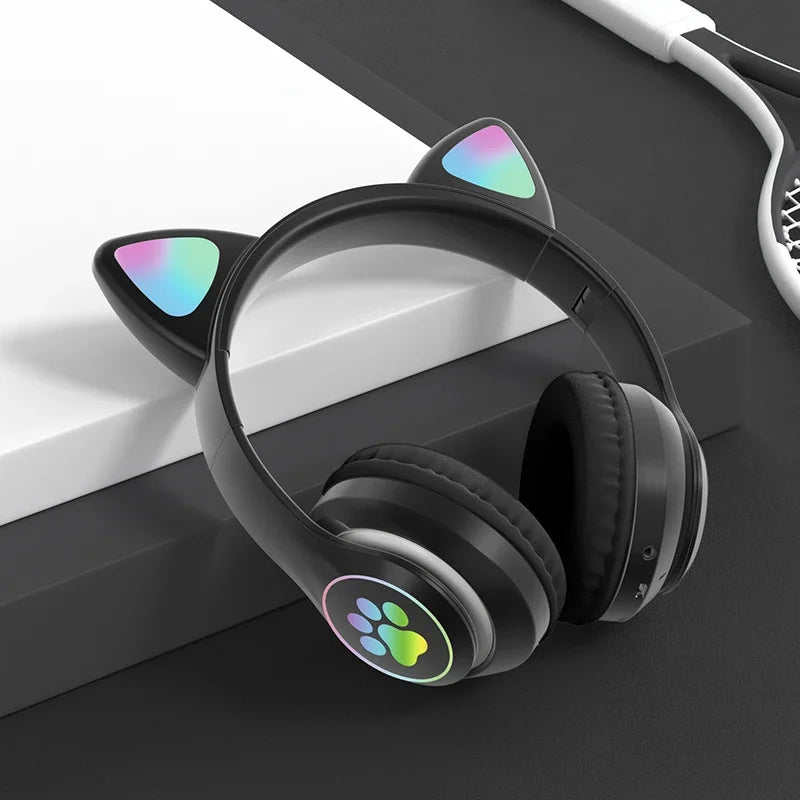Lampada Cuffie Orecchie Di Gatto Bluetooth 5 0 Stereo Microfono Slot TF Auricolare Wireless Ragazze Bambini Regalo