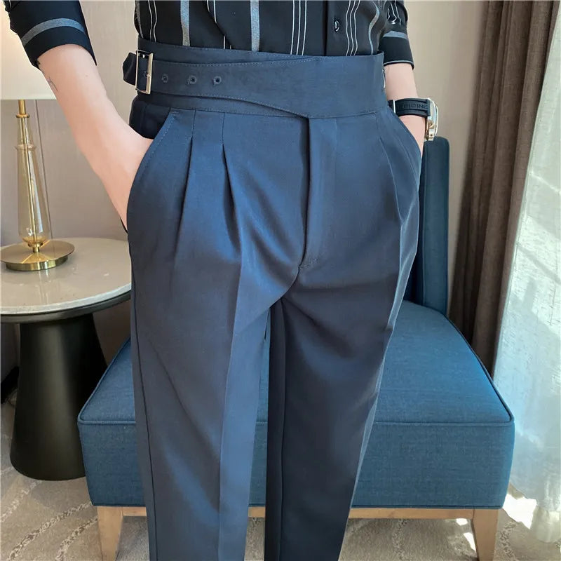 Pantaloni Formali Da Uomo Vita Alta Solidi Autunnali Cammello Slim Fit Abito Casual 2025 Hommes