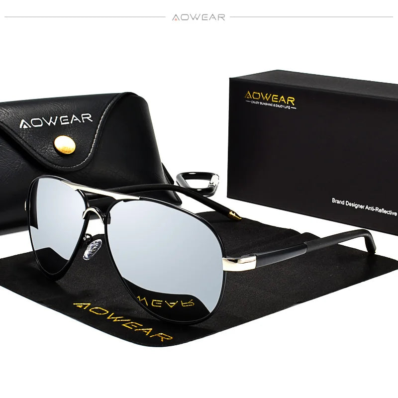 Occhiali Da Sole Da Aviazione Uomo Polarizzati A Specchio HD UV400 Aowear Da Pilota