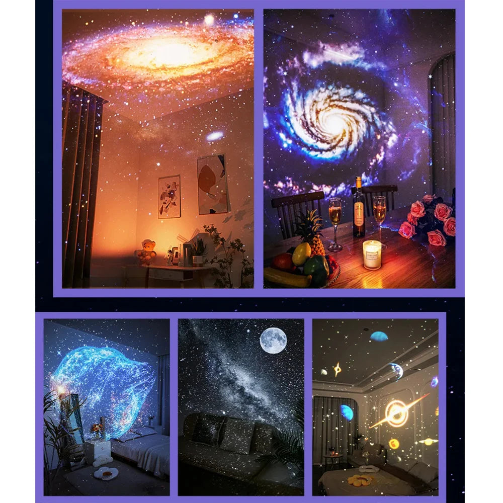 Meteor Dinamico 12 in 1 Lampada Proiettore Galaxy Ultra Trasparente Rotante con Lettore Musicale Regalo per Bambini