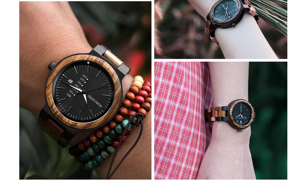 Orologio In Legno Unisex Quarzo Settimana Data Coppia Cinturino Colorato Logo Personalizzato Regalo Dropship