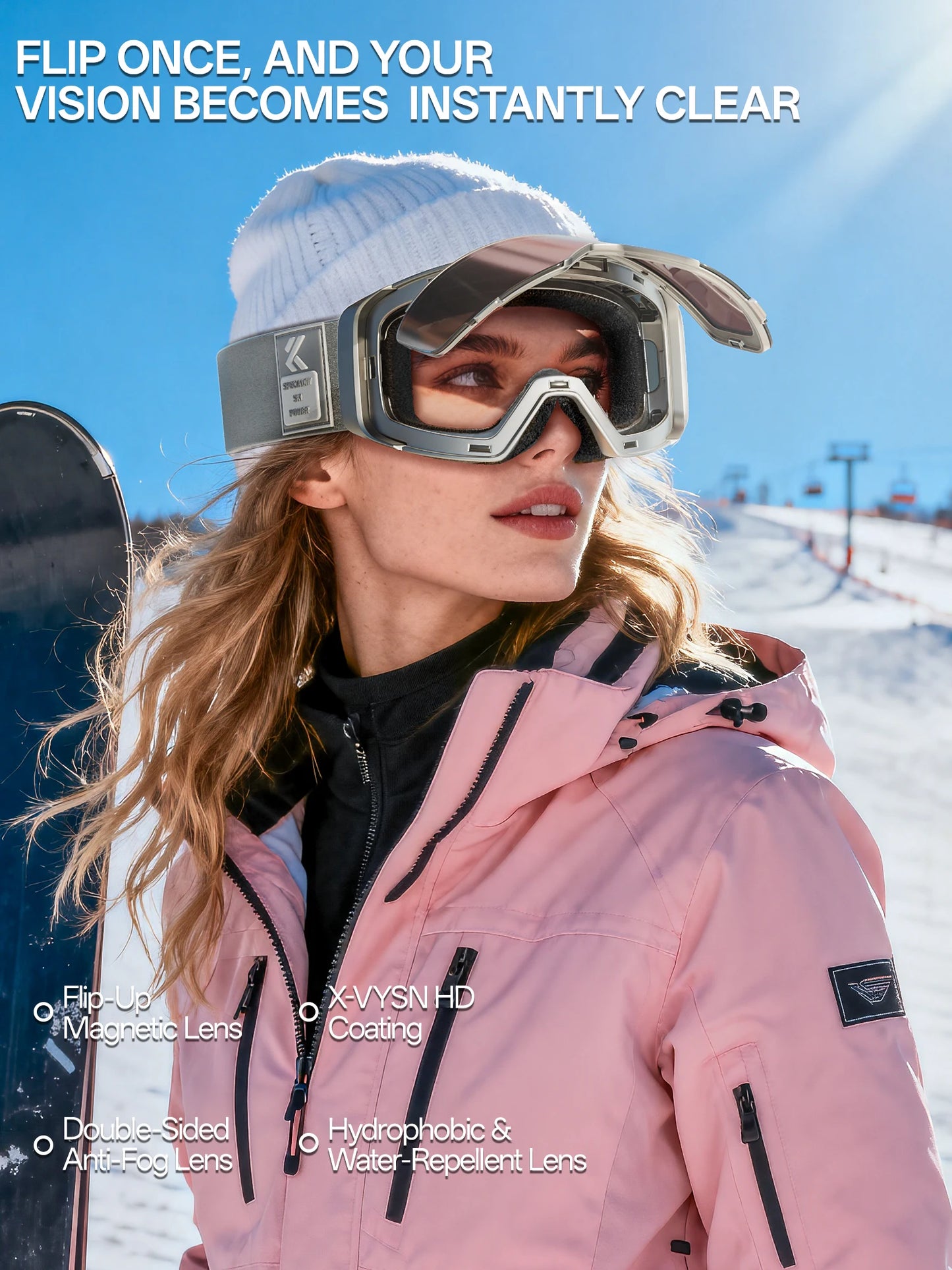 Occhiali Da Sci Fotocromatici KAPVOE Traspiranti Per Esterni UV400 Anti Appannamento Con Lenti Flip Per Neve E Snowboard