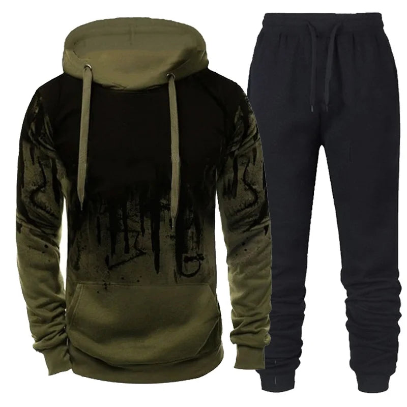 Tuta Da Uomo Mimetica Con Cappuccio 2 Pezzi Autunno Inverno Inchiostro 3D Abbigliamento Sportivo