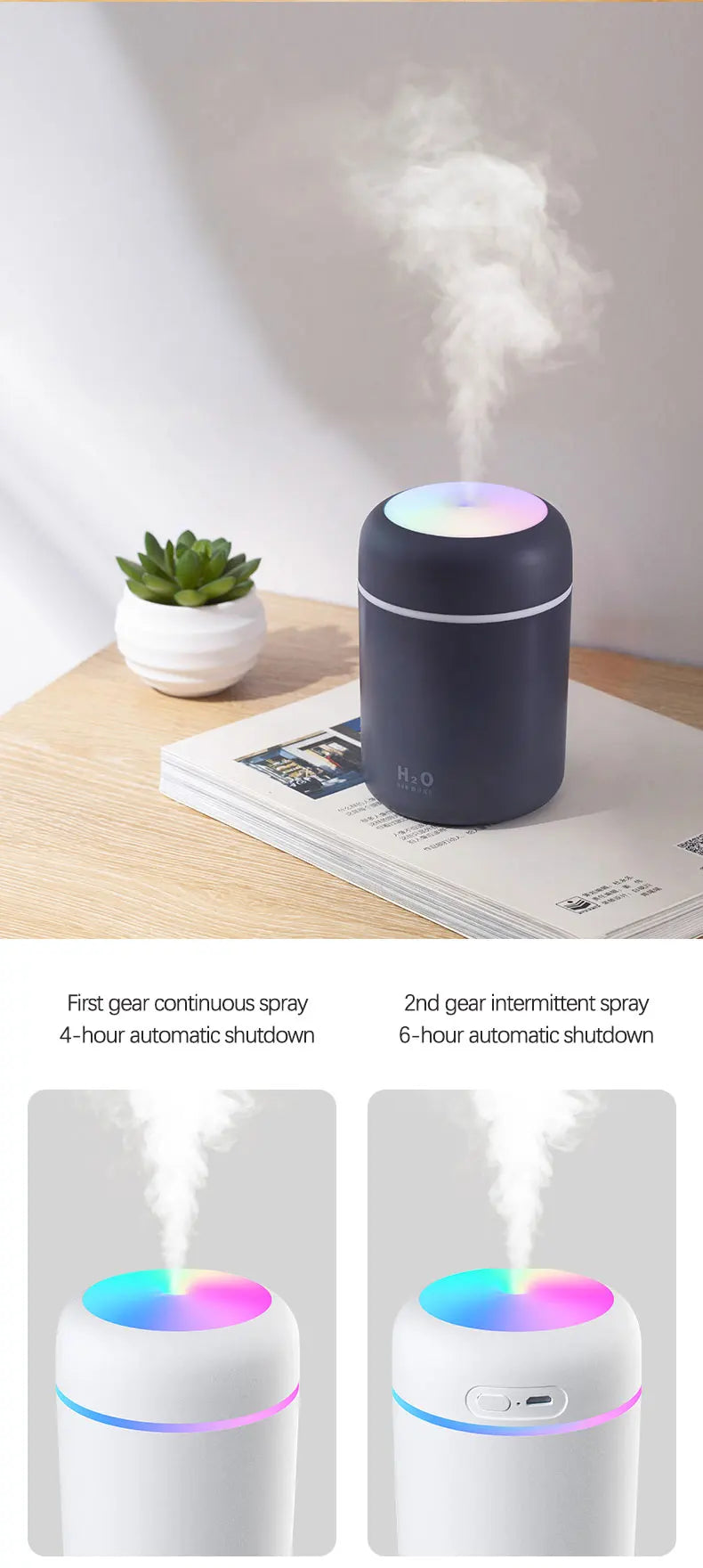 Diffusore Aromaterapia Umidificatore Purificatore D'Aria 300ml Luce a Sette Colori Olio Essenziale per Uso Domestico