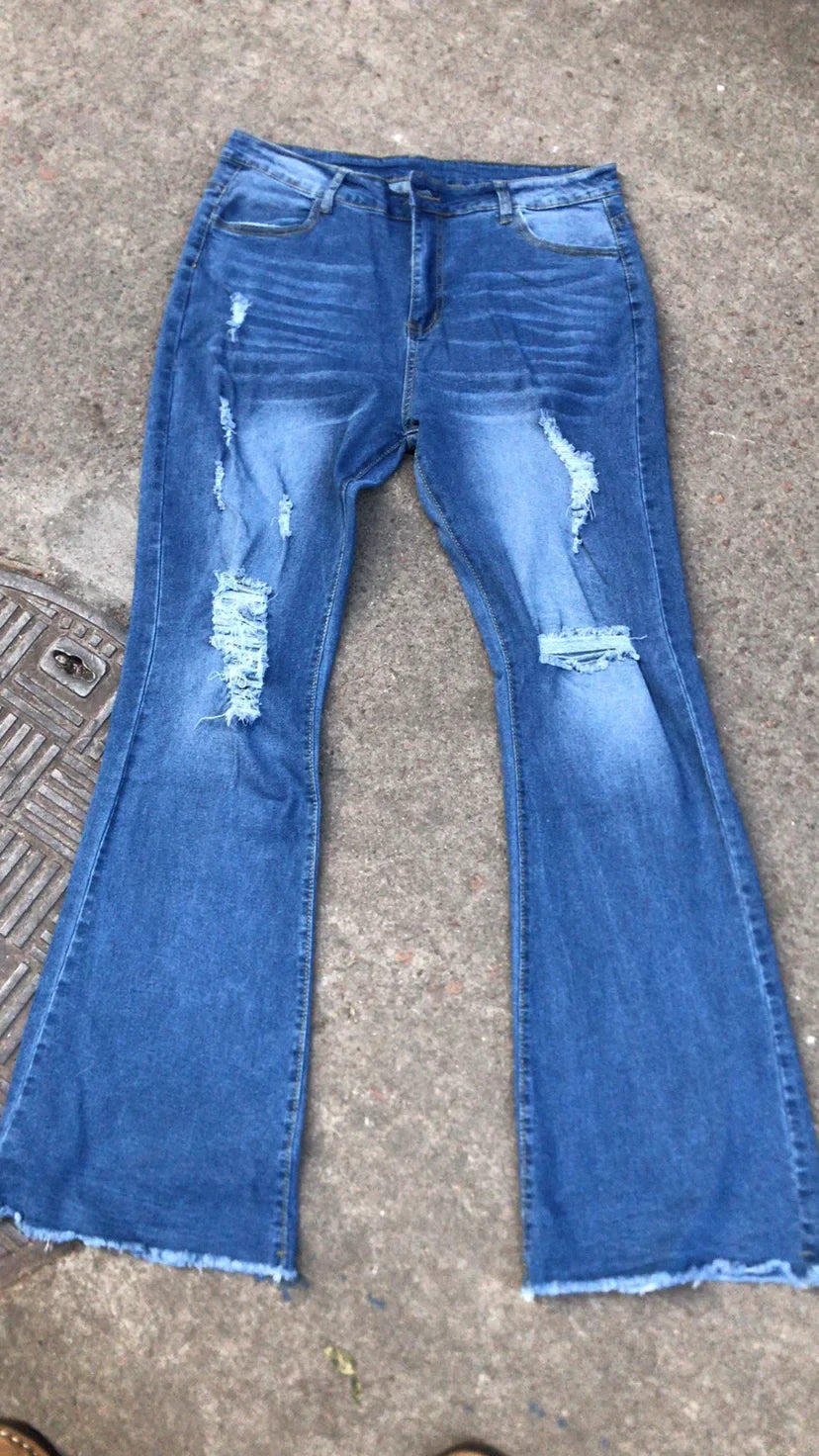 Jeans Zampa Elefante Vita Alta Da Donna Con Strappi Pantaloni Lunghi Super Elastici Design Lavato Origine Cinese