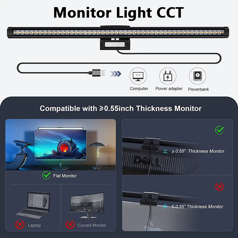 Barra Luminosa LED 44 Cm Per Monitor E Scrivania Con Atmosfera RGB Dimmerabile Ideale Per Studio E Lavoro